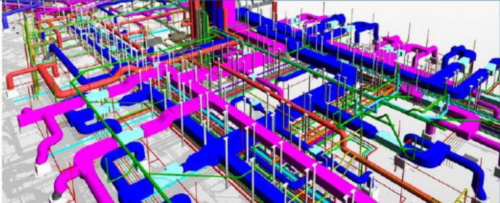 Revit model of mechanical and electrical services within a building floor